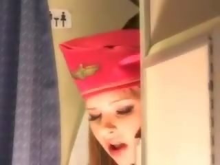 Sexy stewardess krijgt vers zaad aboard