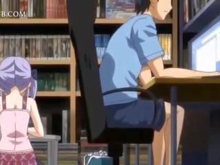 Plachý anime panenka v zástěra jumping craving čurák v lůžko